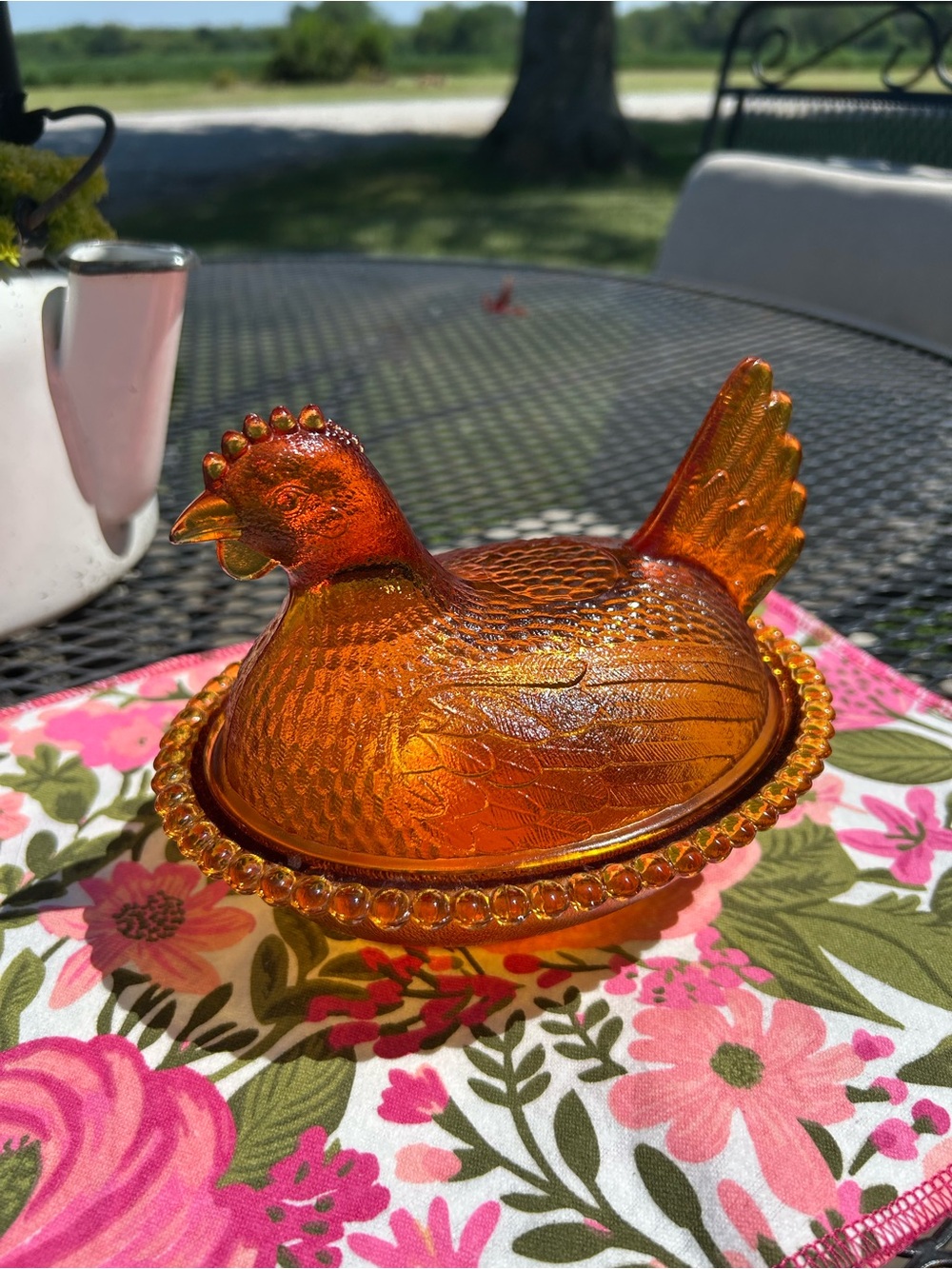 Indiana Glass Carnival Glass Hen Covered Dish in  Amber